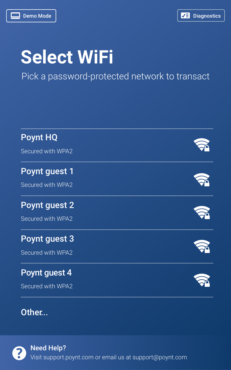Poynt onboarding — redesigned WiFi setup screen