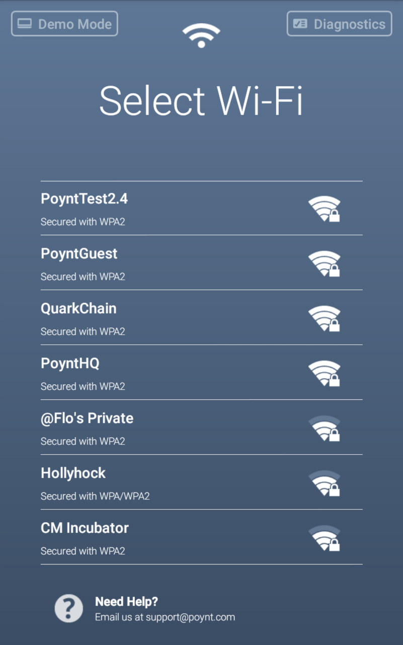Poynt onboarding — original WiFi setup screen