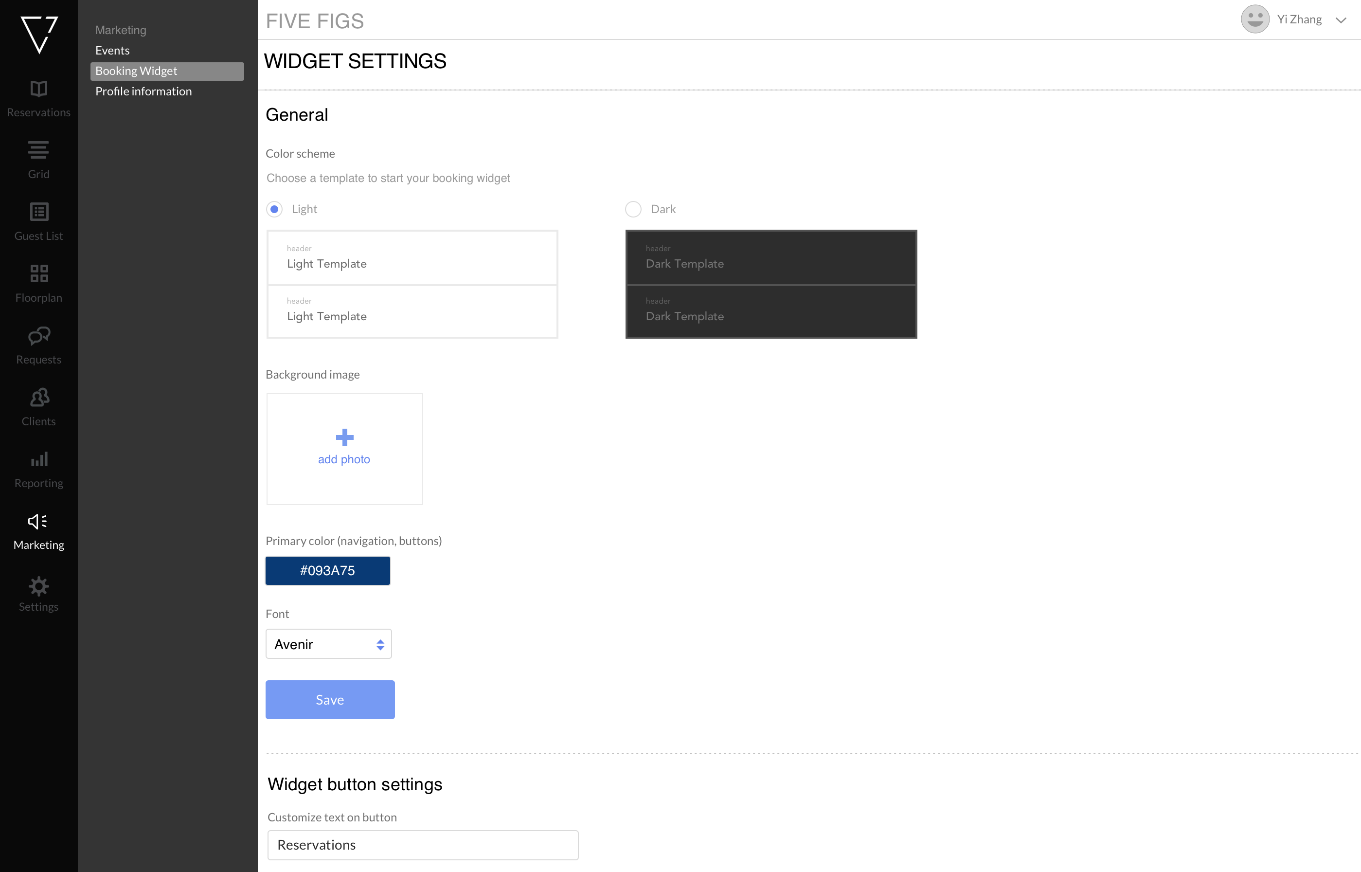 SevenRooms — booking widget customization interface