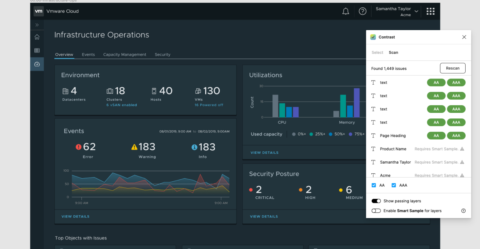 VMware Operations — accessibility check: color contrast