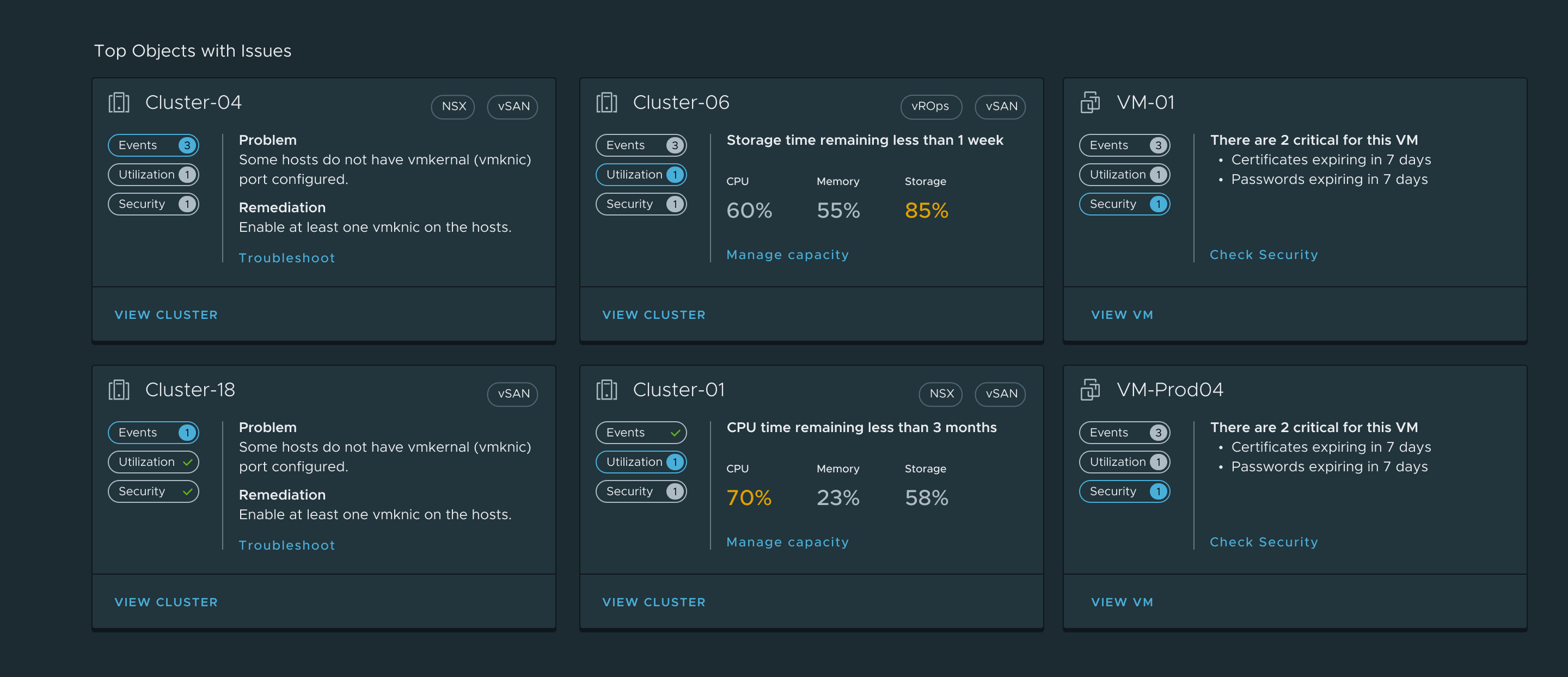 VMware Operations — detail view design option 2