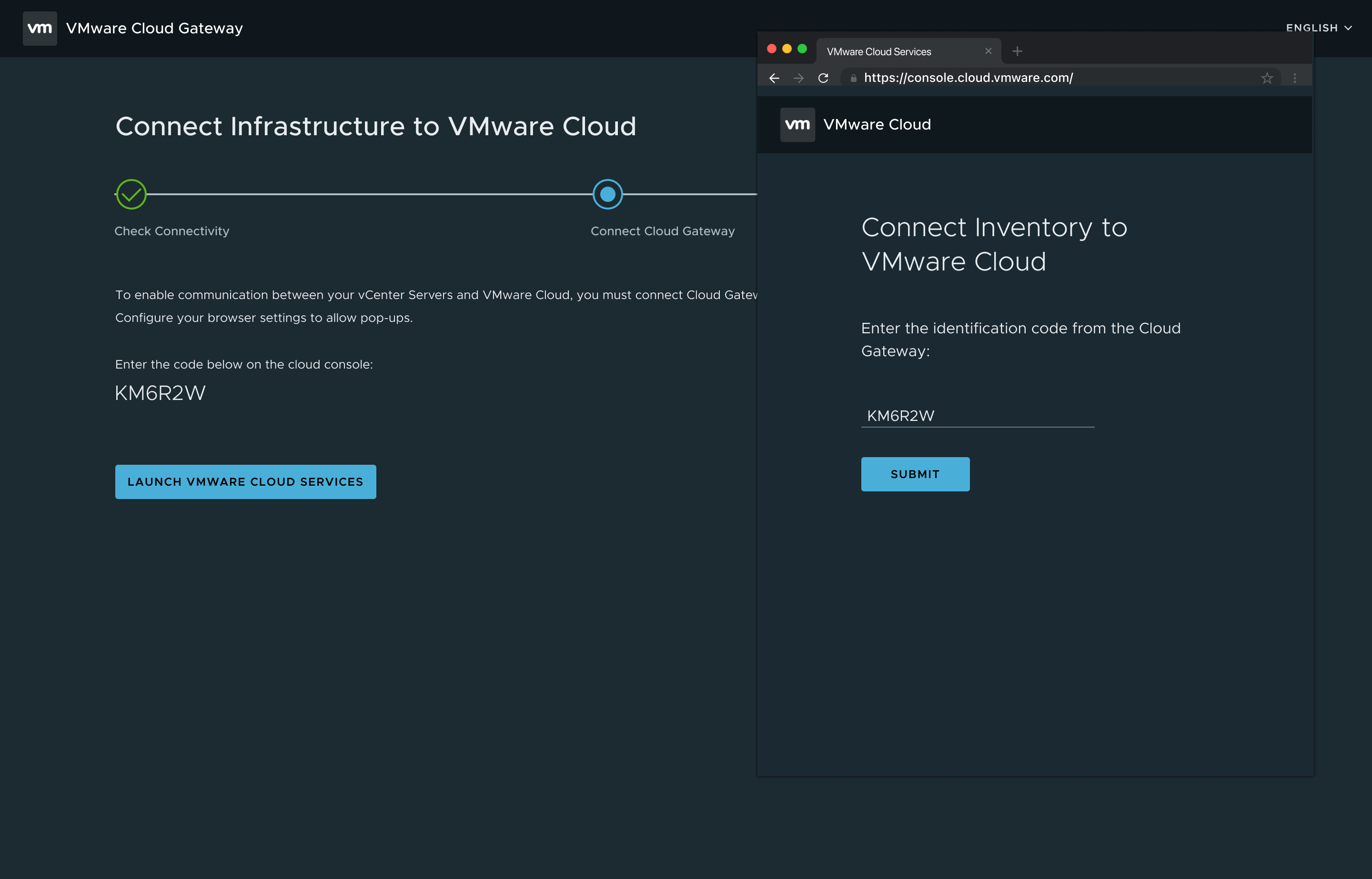 VMware Free Trial — pair cloud gateway to VMware Cloud