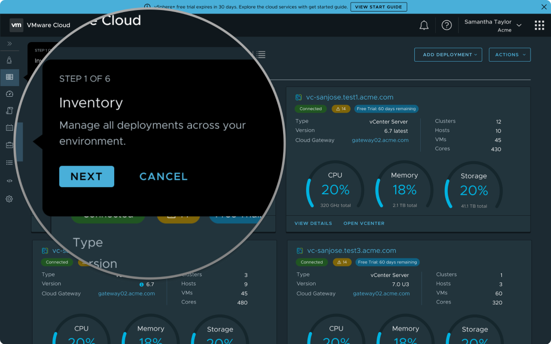 VMware Free Trial — onboarding exploration variant 1