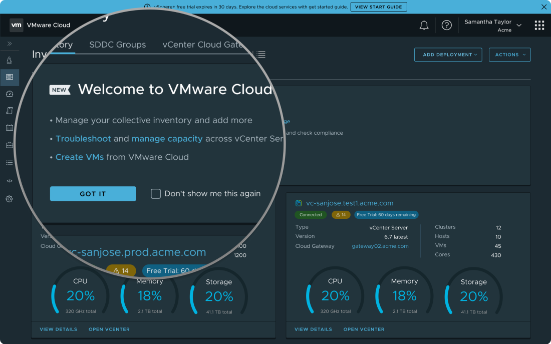 VMware Free Trial — onboarding exploration variant 2