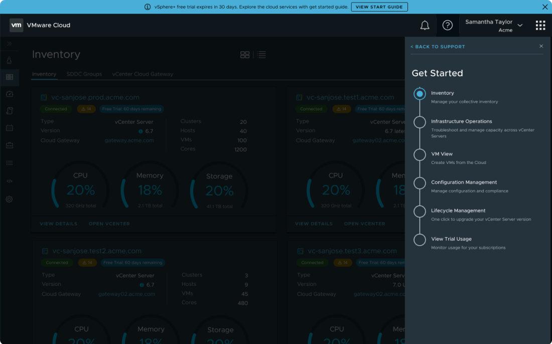 VMware Free Trial — integrated onboarding experience design