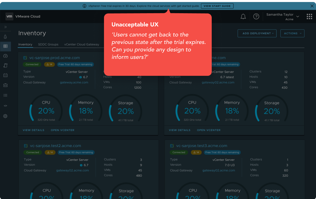 VMware Free Trial — engineering pushback iteration